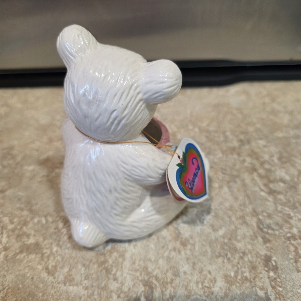Vintage Porcelain White Bear Planter LOOMCO Gift Tag 1992 5" Ceramic Oso - Picture 3 of 7